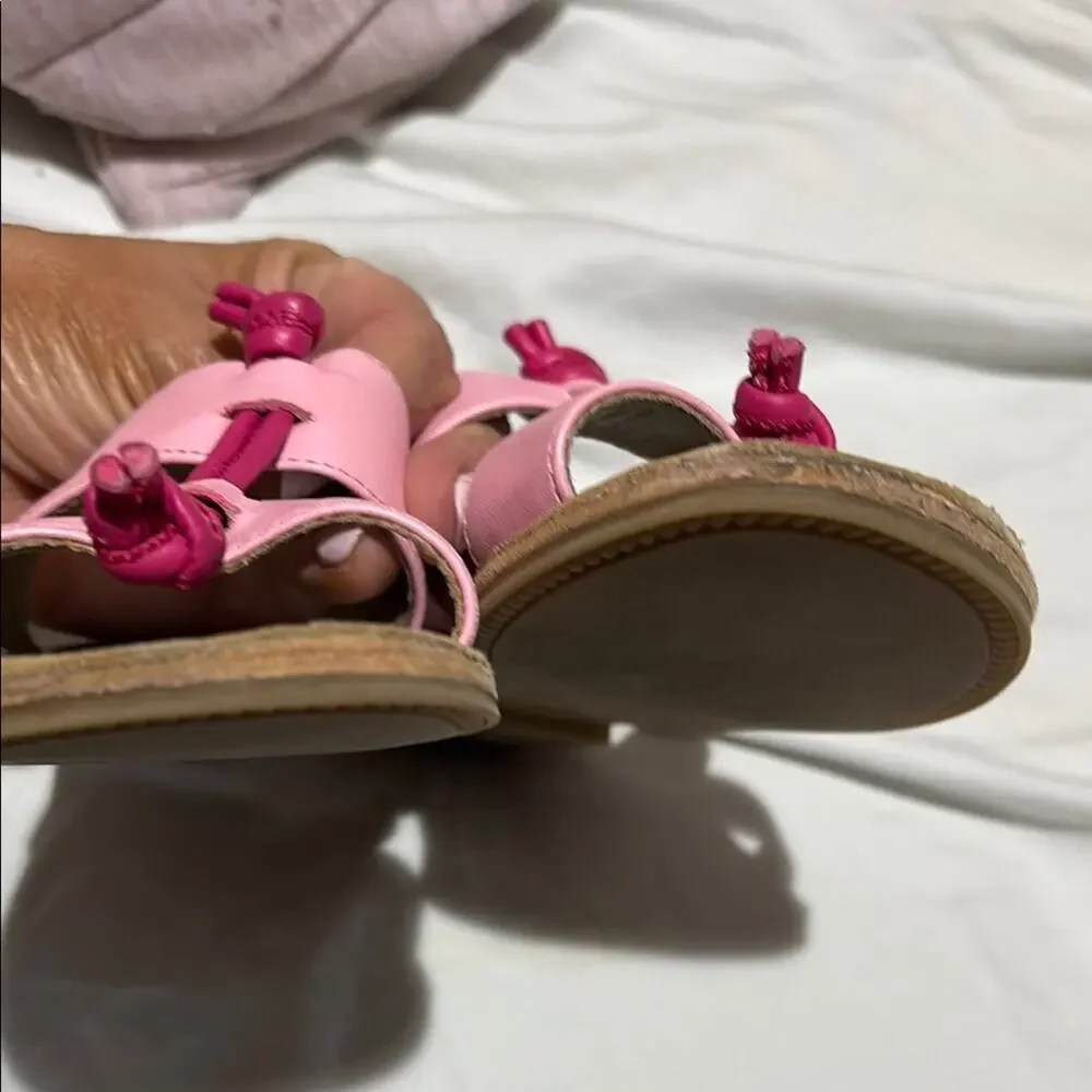 Lands' End Pink 1 leather Sandals with Tassel Details slip on style euc